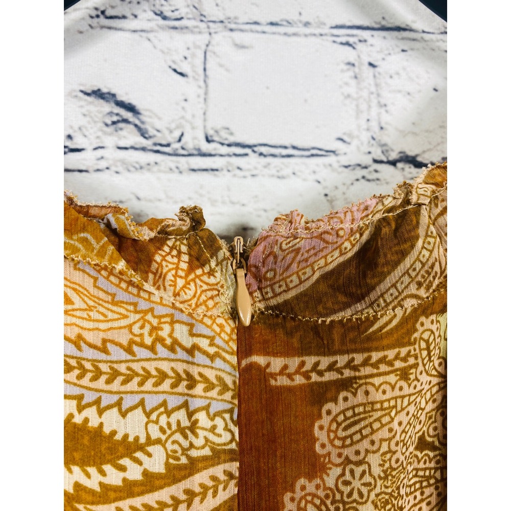 House of Harlow 1960 Dress Womens M Paisley Tassel Lace Up Yellow Excellent - Picture 7 of 10